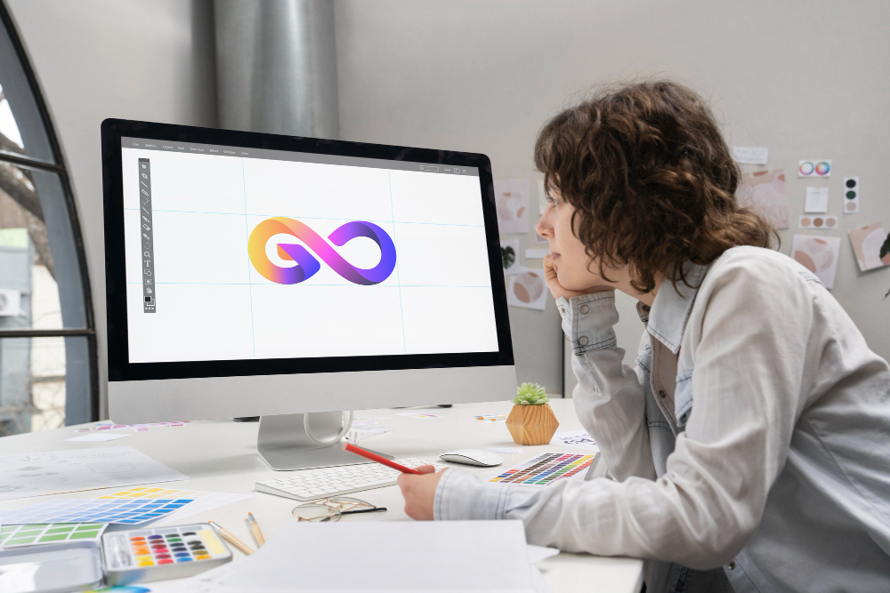 woman designing logo
